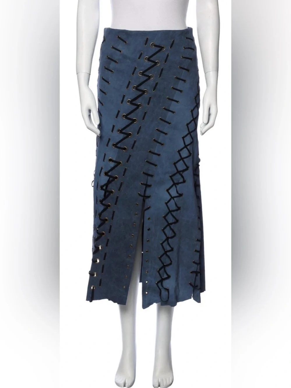Donna Karan Blue Lace-Up Midi Skirt Sz. 8 - Picture 2 of 4